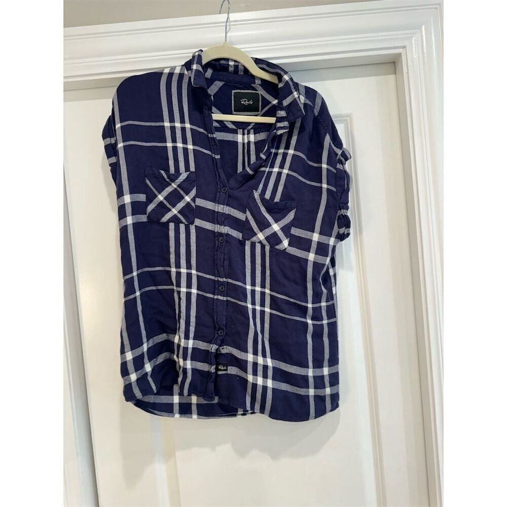 Rails Women's Sleeveless Plaid Button-Up Shirt Blue Size L Casual